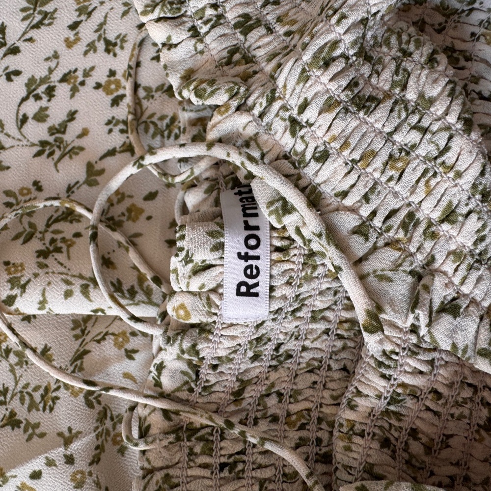 Reformation Cream Midi Dress with Green Floral Print - Picture 4 of 5